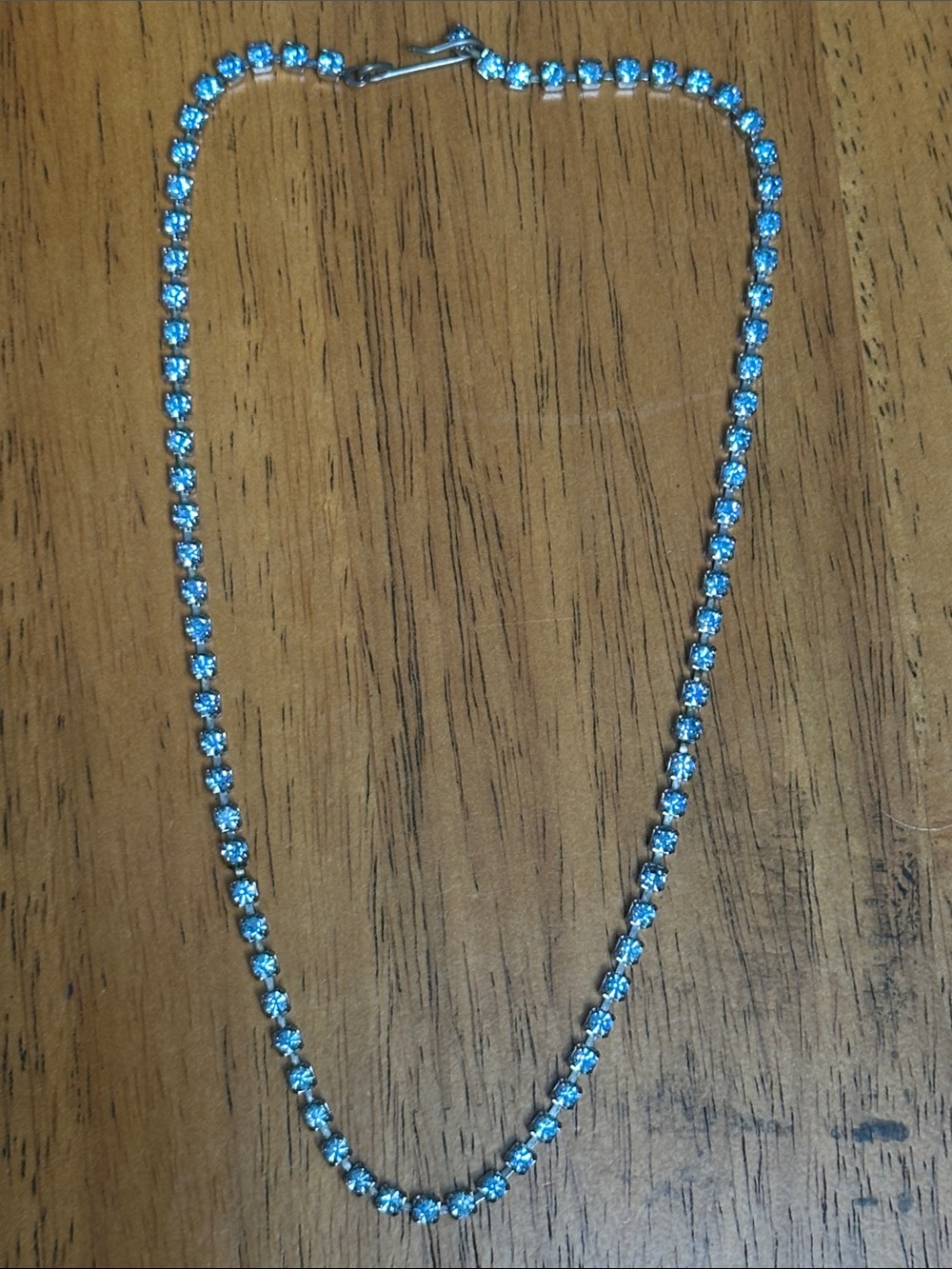 Blue rhinestone vintage choker with silver backing. Dainty, 15”